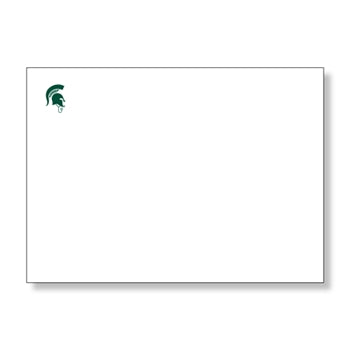 White envelope with the Sparty MD logo in the return address corner (dark green spartan helmet wearing a stethoscope)