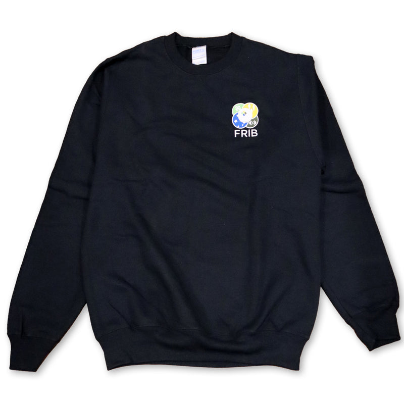 Black crewneck sweatshirt with the full-color FRIB logo embroidered on the upper left chest.