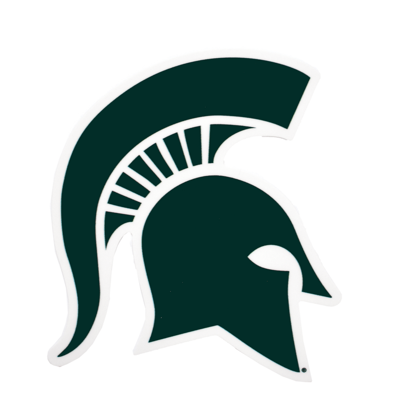 A dark green Spartan helmet decal with a white outline