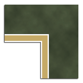 Close-up render of the layered mats. Inside is gold with white edges, top is army green with a slight cloudiness effect