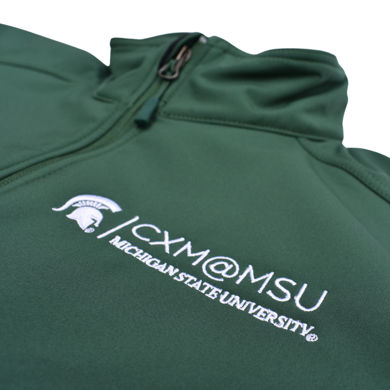 Close up of the embroidered CXM at MSU signature logo
