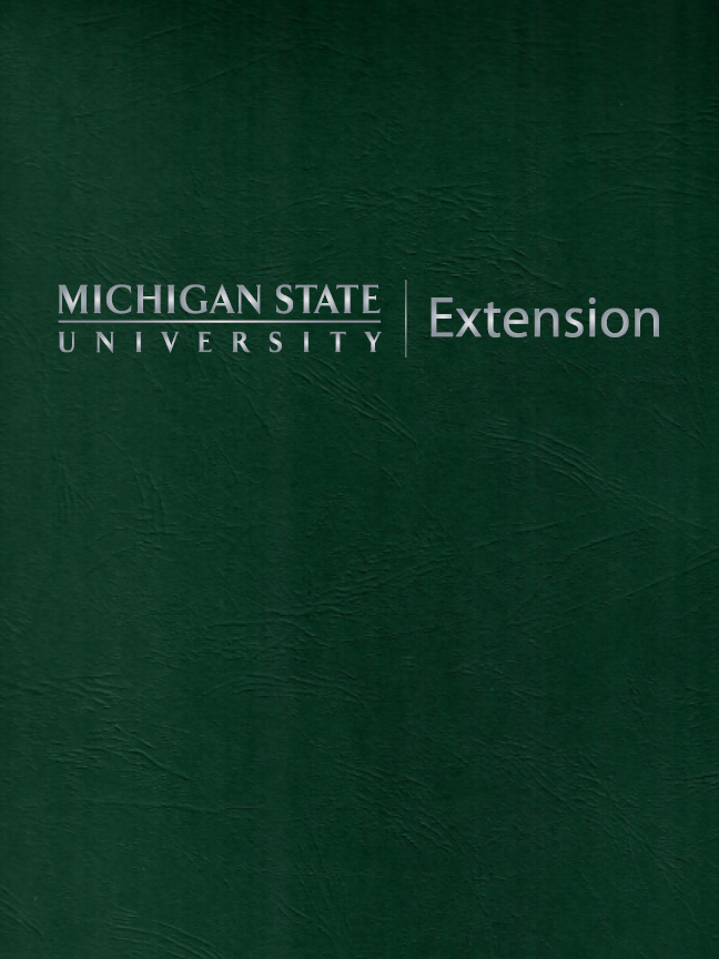 Forest green folder with silver embossed text reading "Michigan State University Extension"
