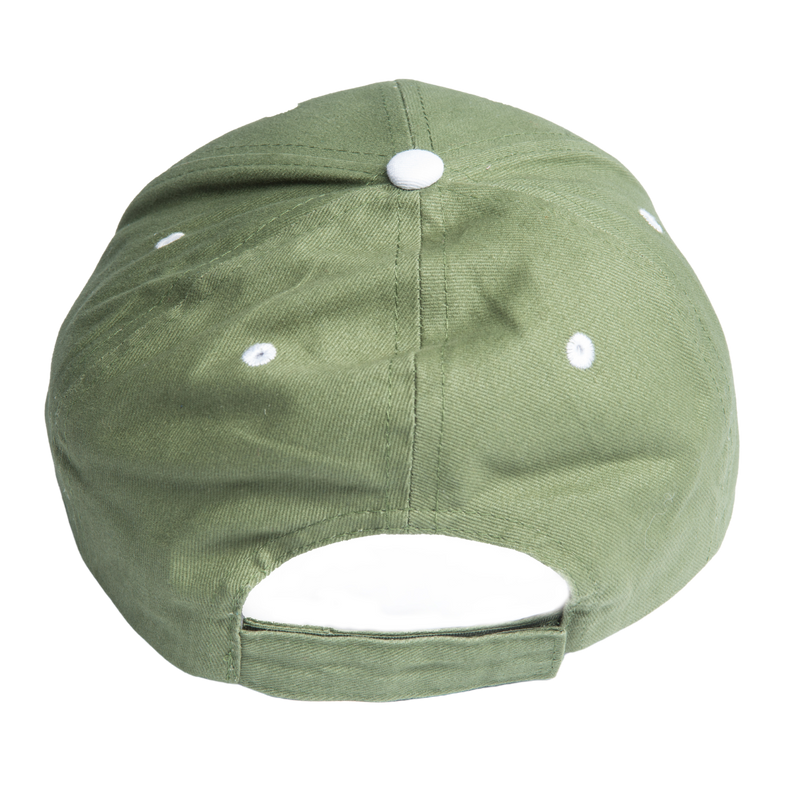 Adjustable green cap with embroidered Science Olympiad 40th anniversary white logo