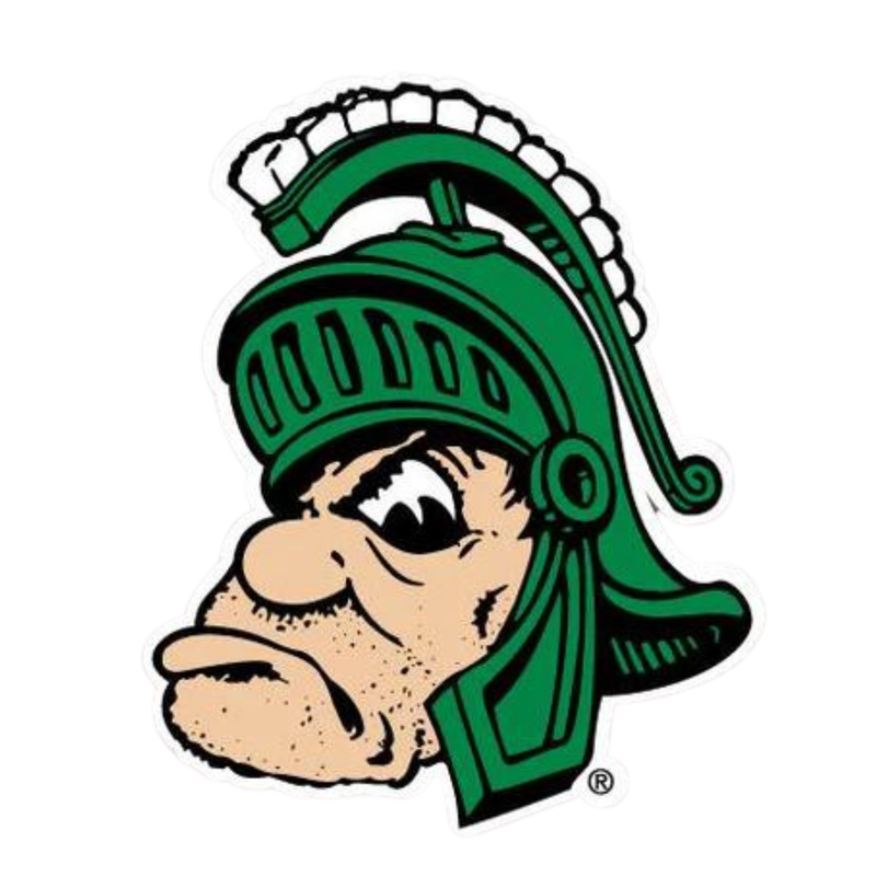 Gruff Sparty sticker with skin tone coloring, green helmet and plume.