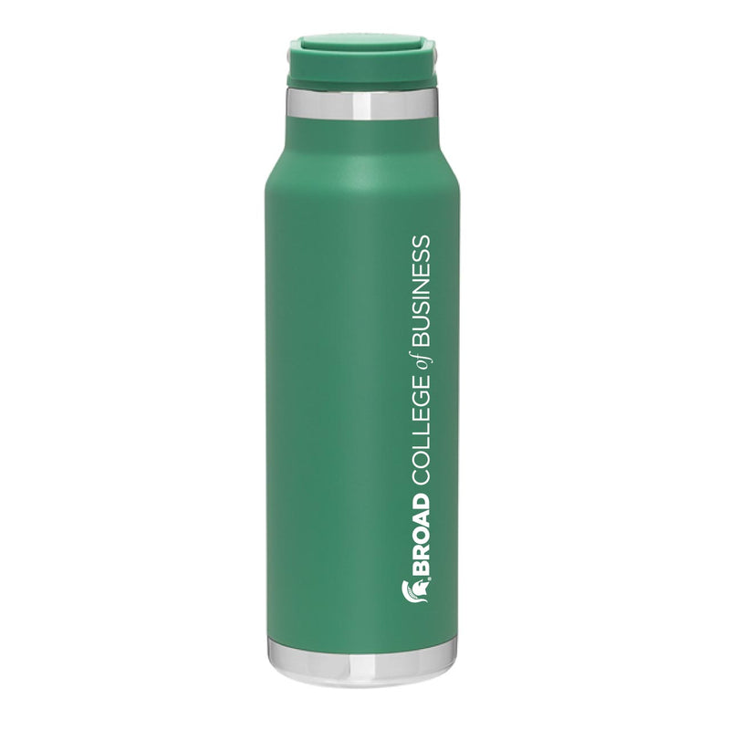 This green premium bottle has the Broad College of Business insignia running vertically up the side. Screw cap lid on top.