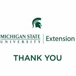 Image of MSU Extension branded “Thank You” cards. The image contains the Spartan helmet logo, the logo for the MSU extension department, and a capitalized "Thank You" displayed in Spartan green.