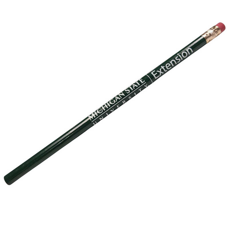 Dark green unsharpened pencil with the MSU Extension logo printed in white on the upper half of the pencil