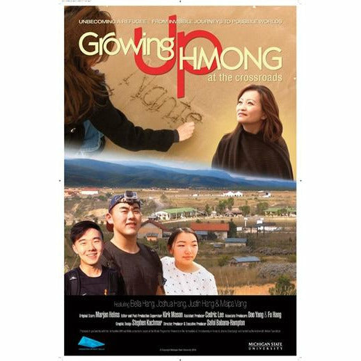 DVD cover for Growing Up Hmong at the Crossroads, featuring five people in various locations.