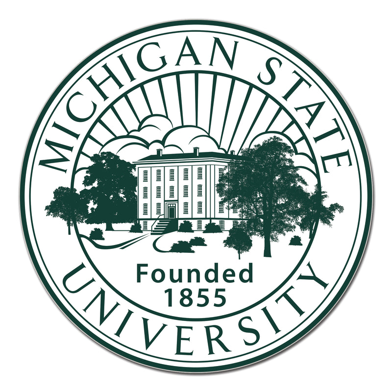 Forest green Michigan State University seal with a white background