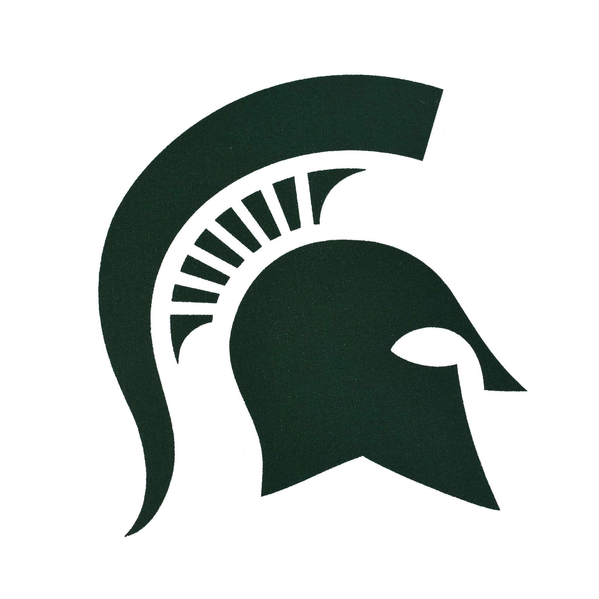 A dark green Spartan helmet magnet with a white outline