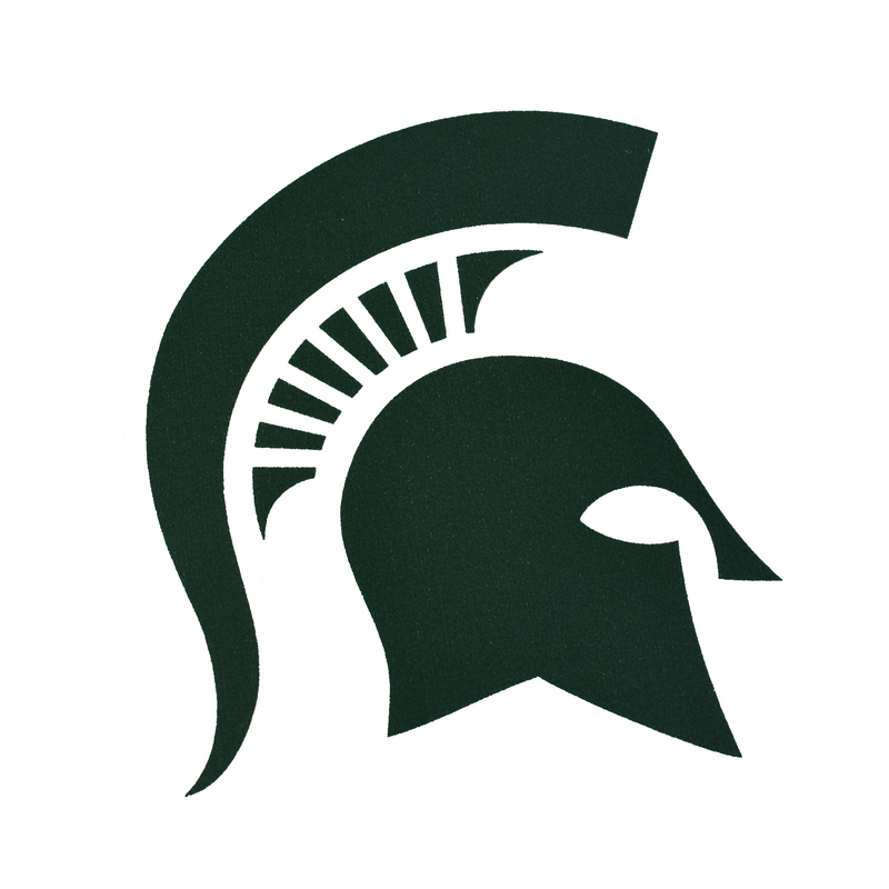 A dark green Spartan helmet magnet with a white outline